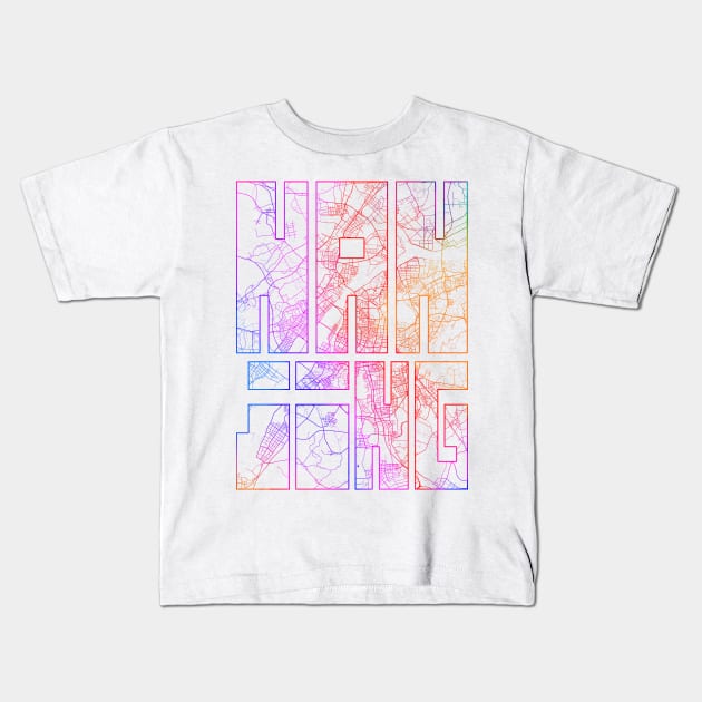 Nanjing, China City Map Typography - Colorful Kids T-Shirt by deMAP Studio